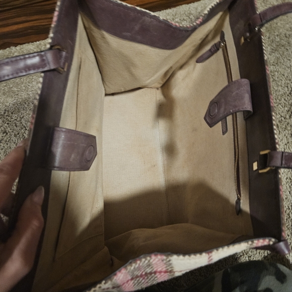 🔥Jimmy Choo Varenne Tote  in Burgundy Check Plaid Wool Logo Embroidery - Picture 7 of 10